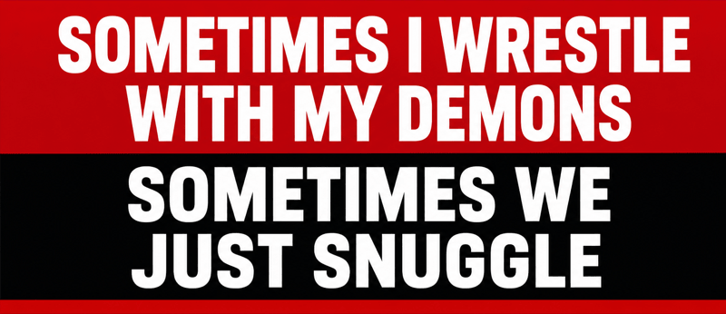 SOMETIMES I WRESTLE · WITH MY DEMONS · SOMETIMES WE · JUST SNUGGLE