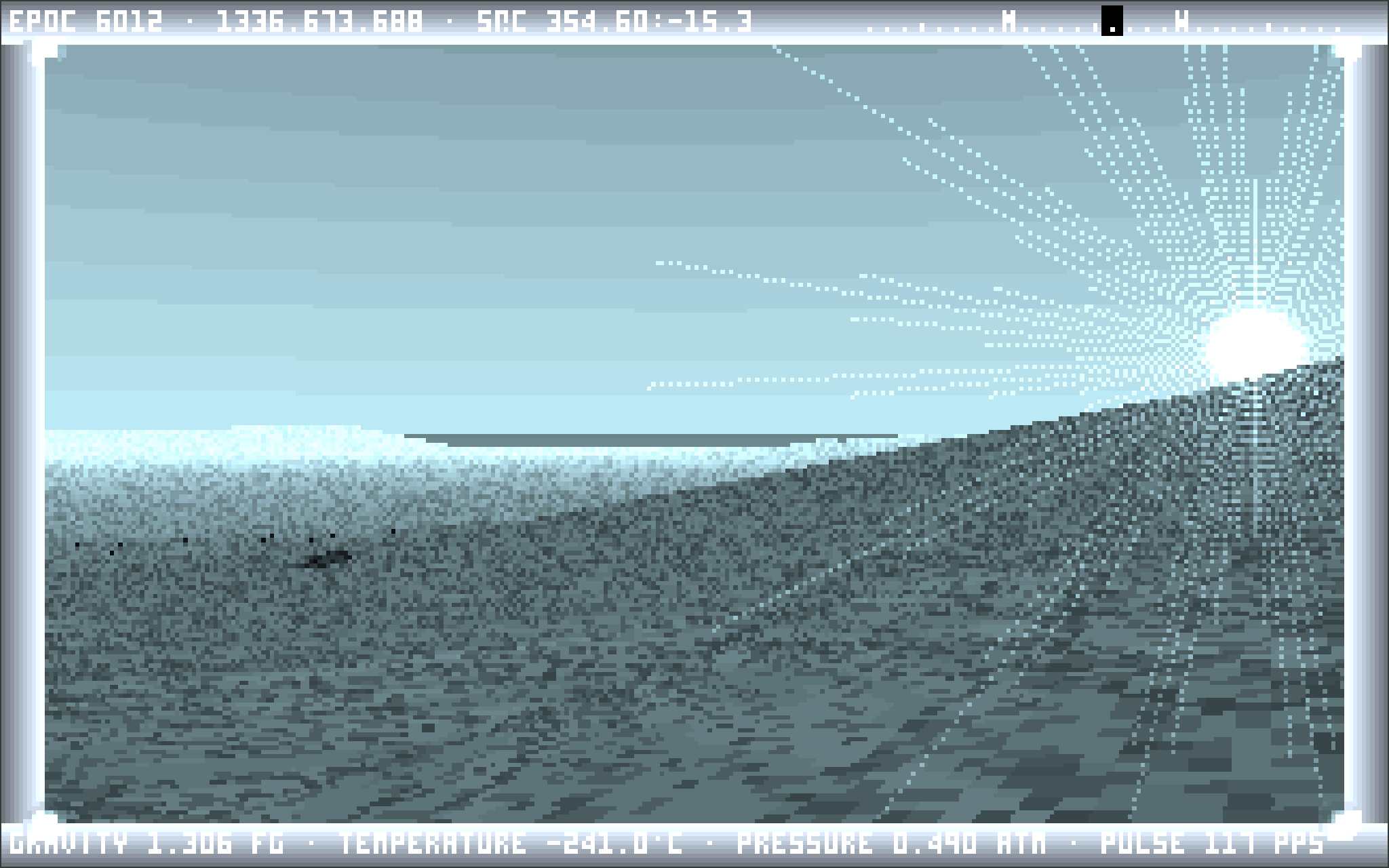 An icy blue landscape beneath a bright horizon in Noctis