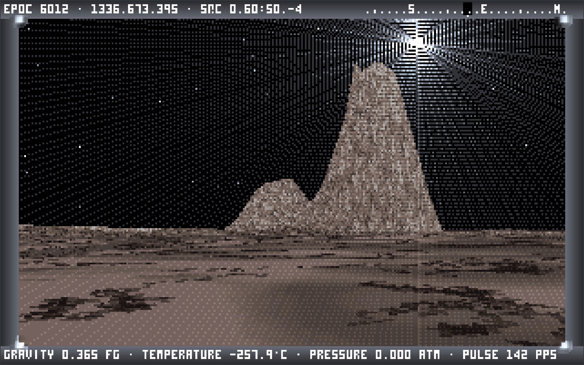 A monumental rock formation rising from an airless world in Noctis