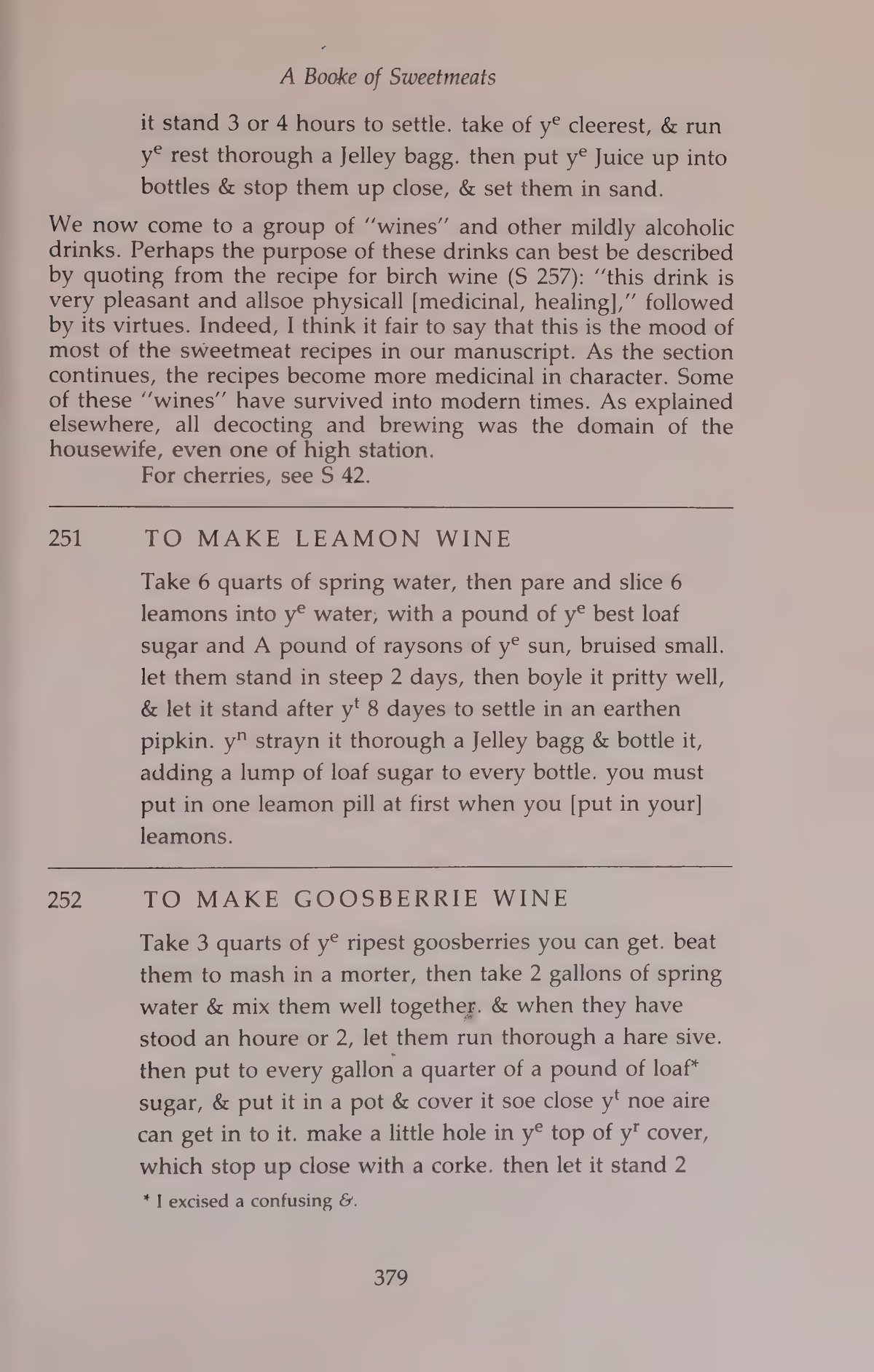 Printed page 379 containing Leamon Wine and Goosberrie Wine