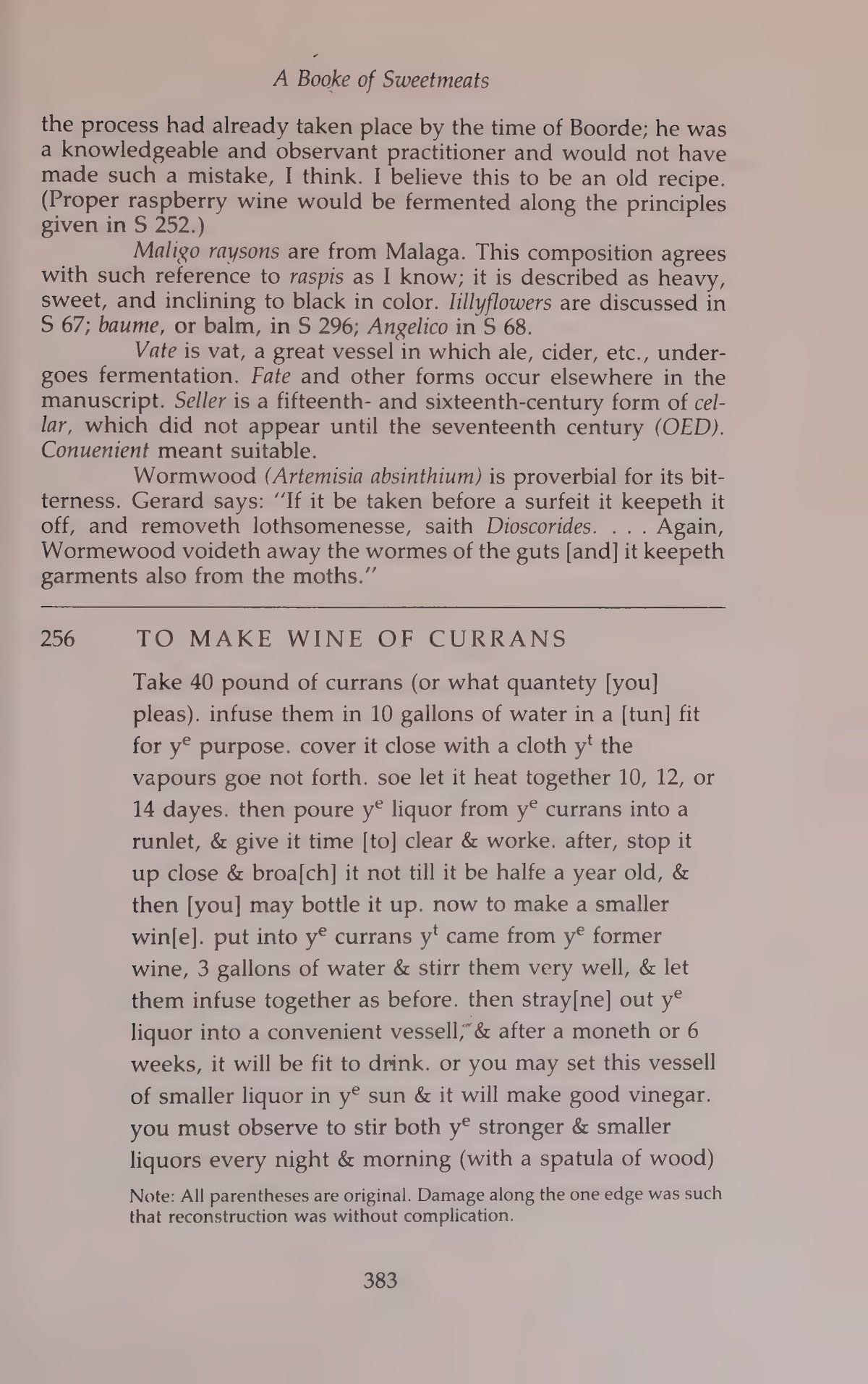 Printed page 383 containing Wine Of Currans