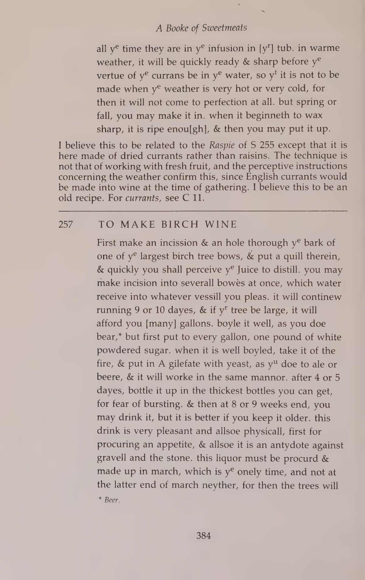 Printed page 384 containing Birch Wine