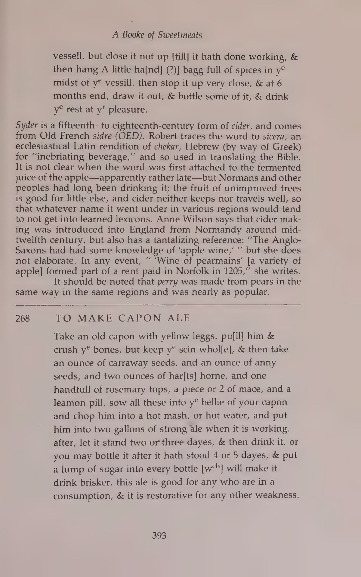 Printed page 393 containing Capon Ale