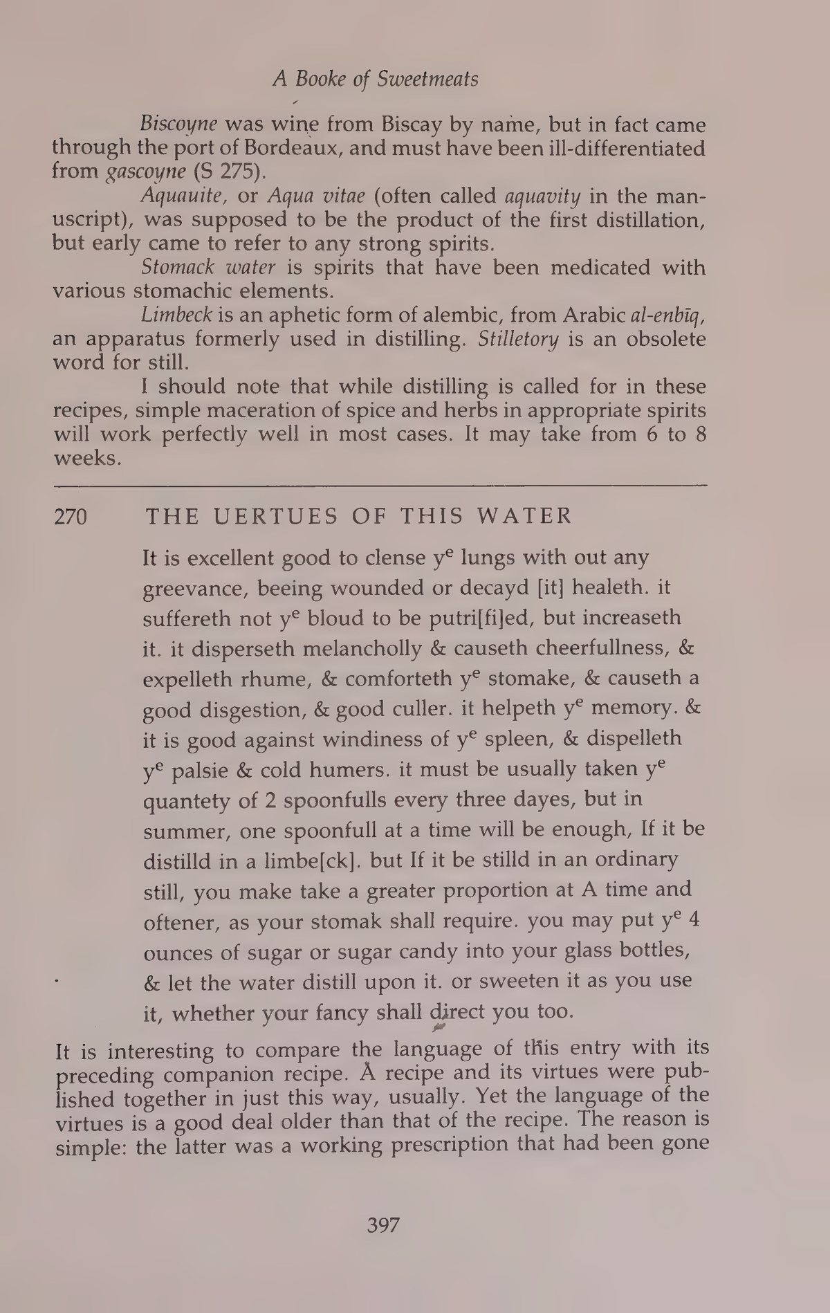 Printed page 397 containing The Uertues Of This Water