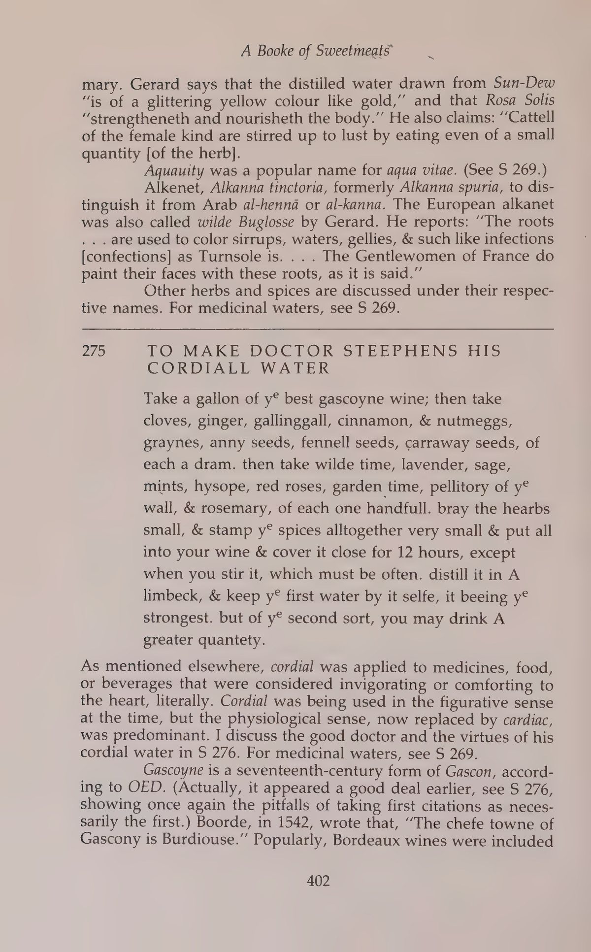 Printed page 402 containing Doctor Steephens His Cordiall Water