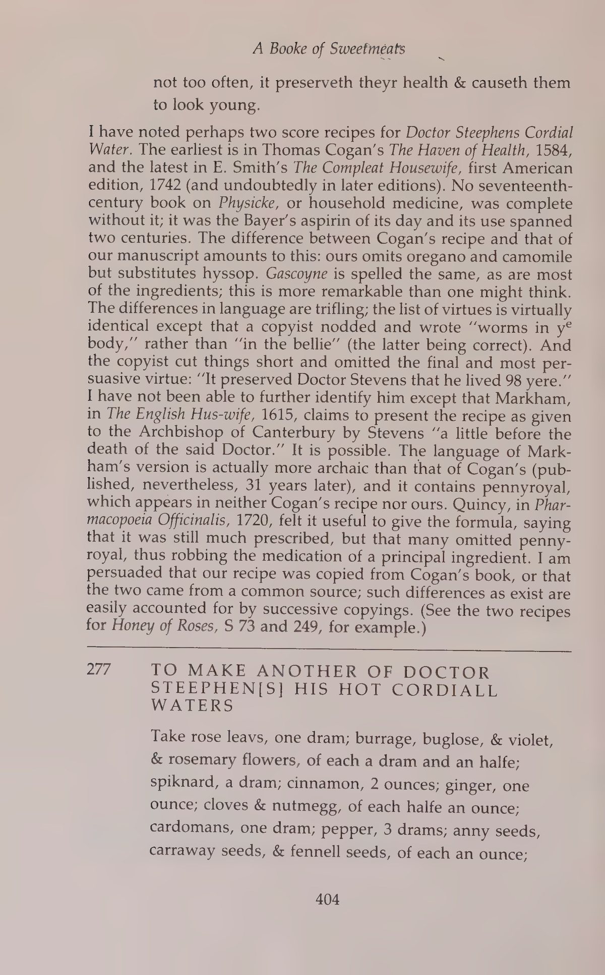 Printed page 404 containing Another Of Doctor Steephens His Hot Cordiall Waters