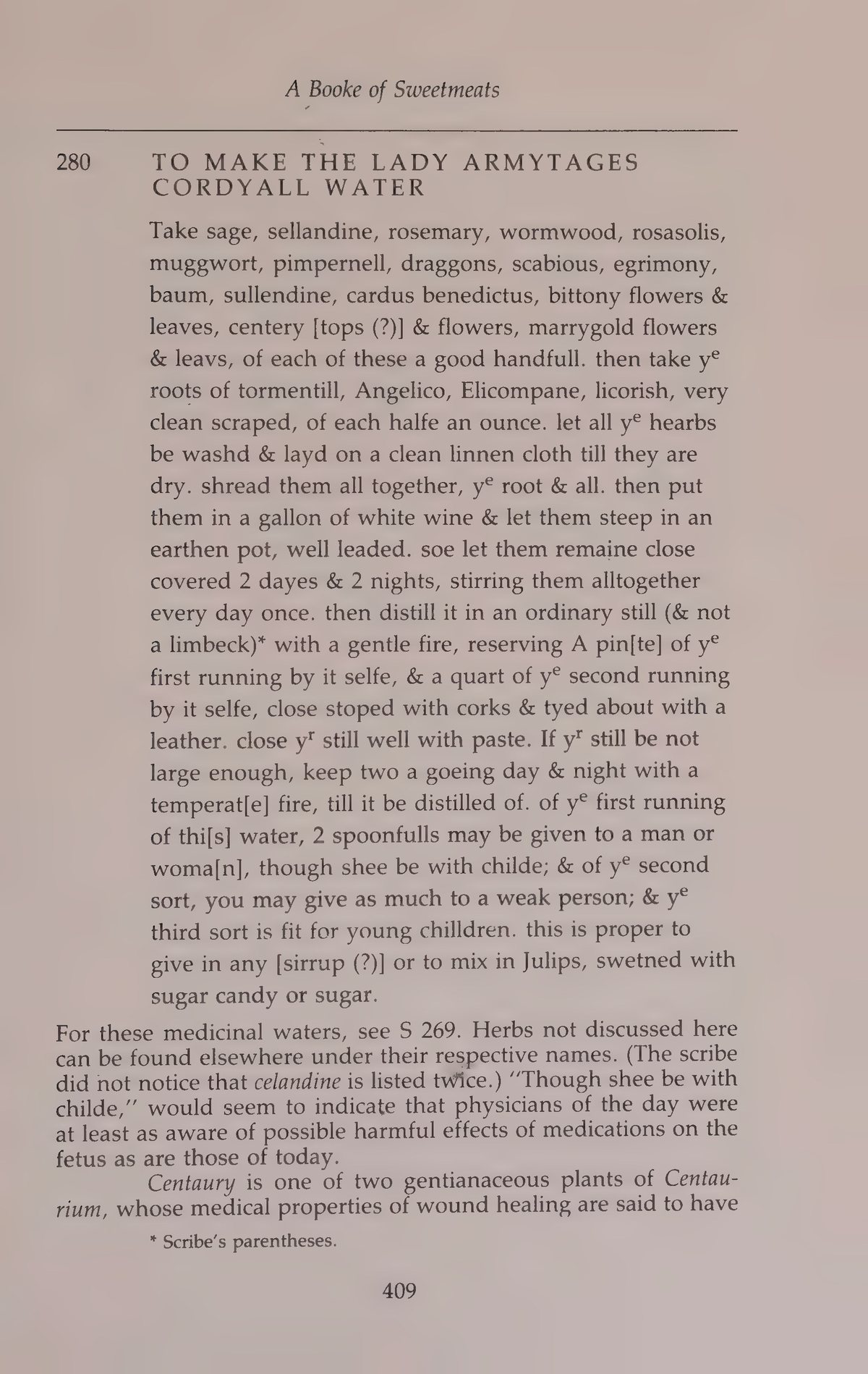 Printed page 409 containing The Lady Armytages Cordyall Water