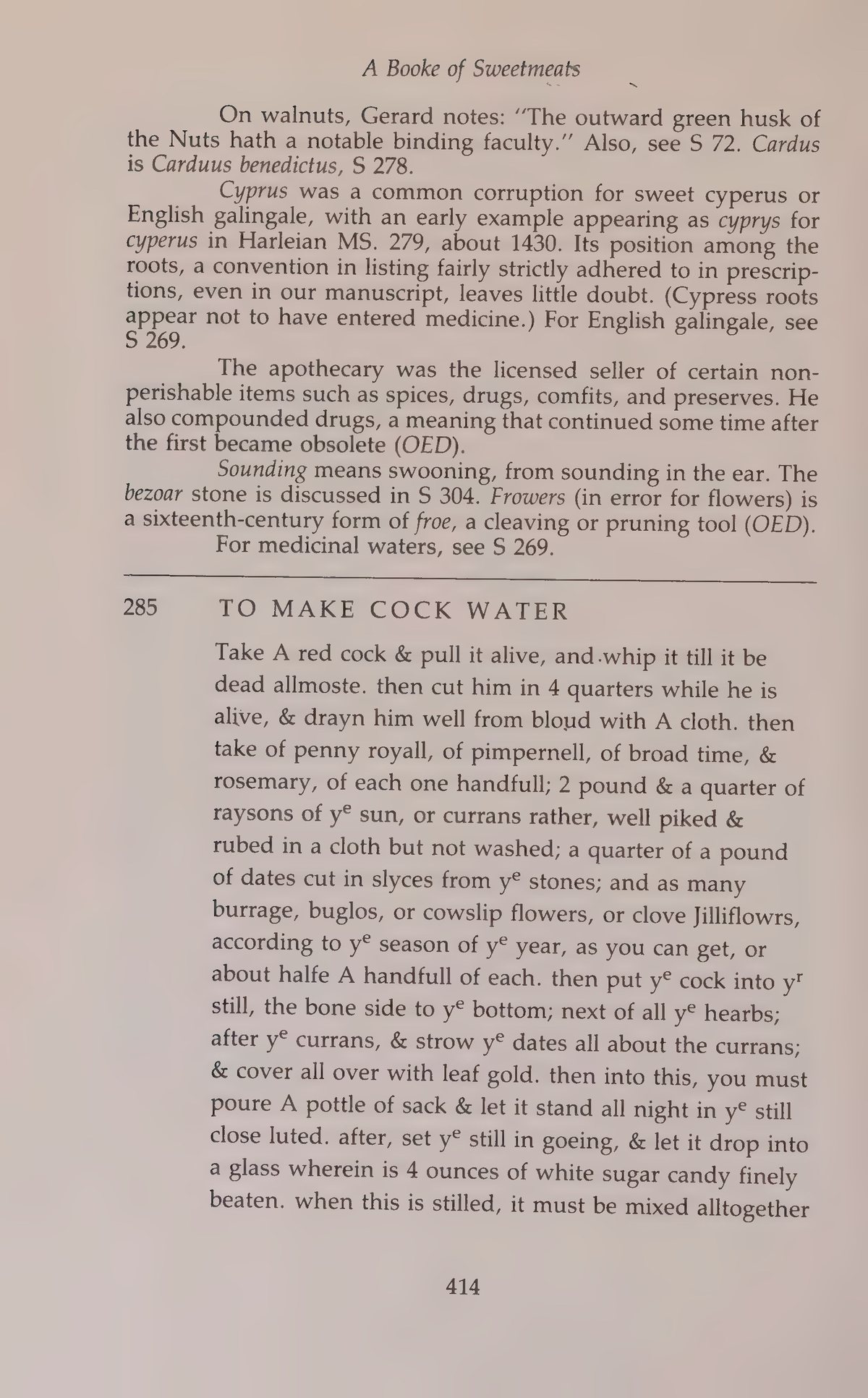 Printed page 414 containing Cock Water