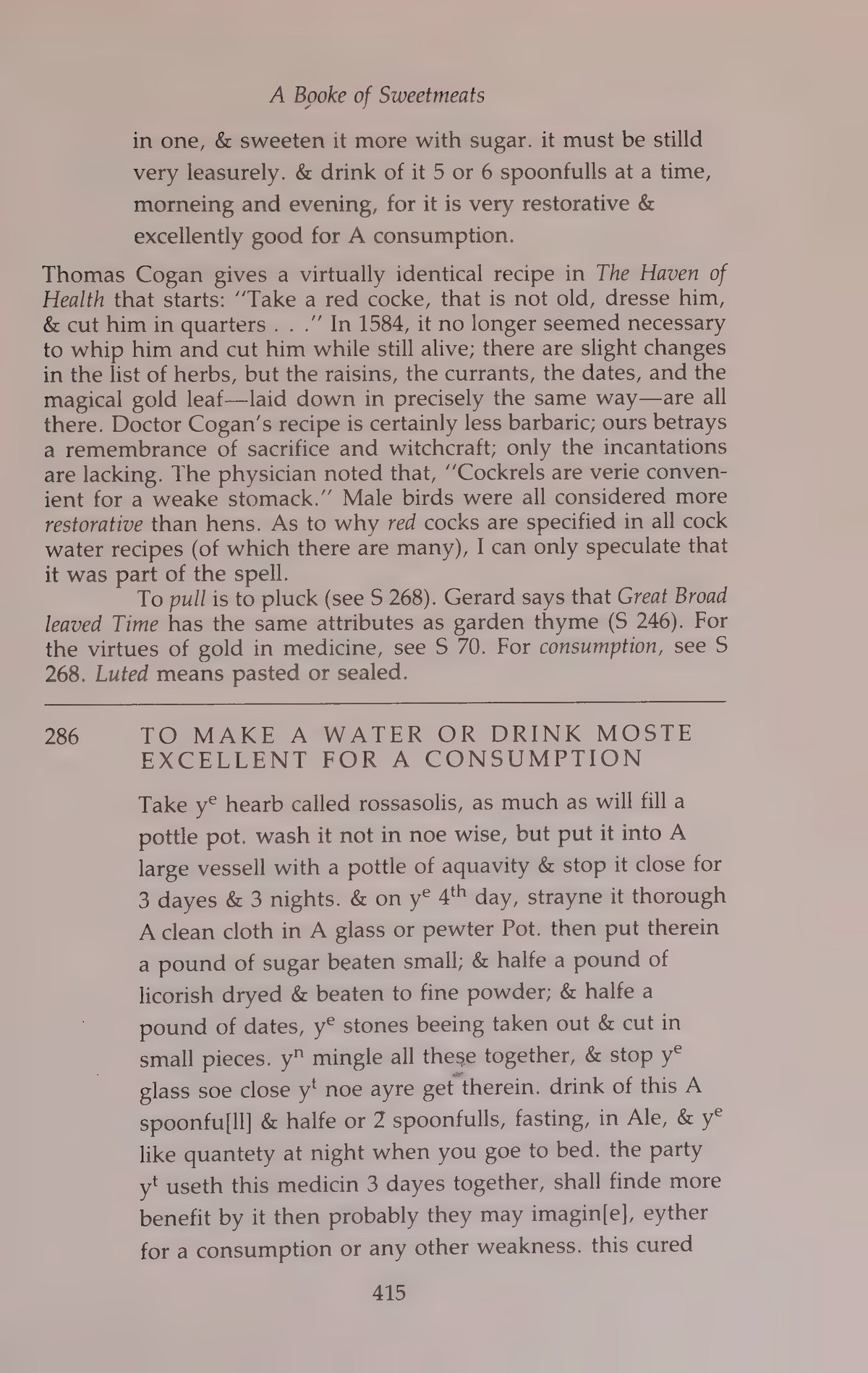 Printed page 415 containing A Water Or Drink Moste Excellent For A Consumption
