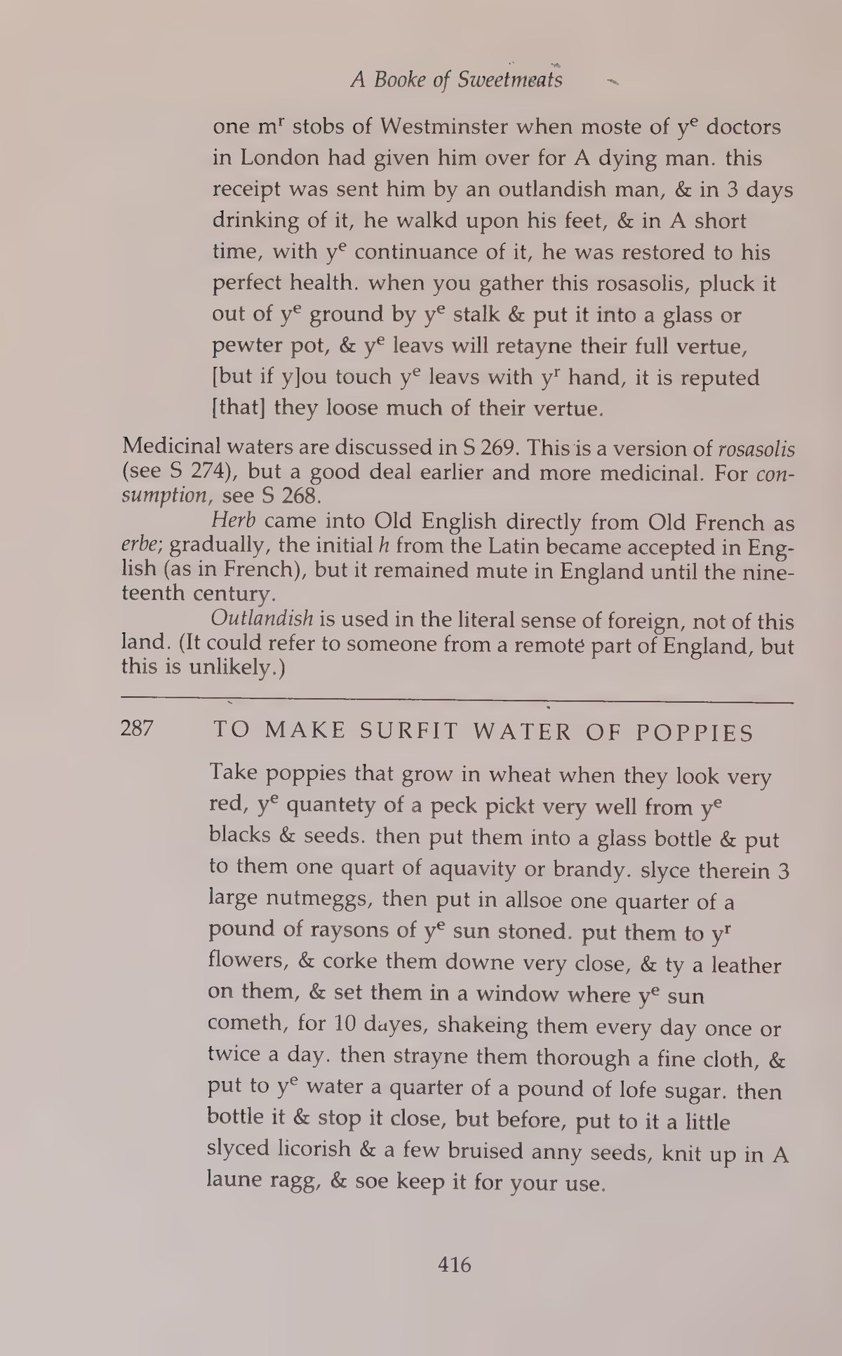Printed page 416 containing Surfit Water Of Poppies