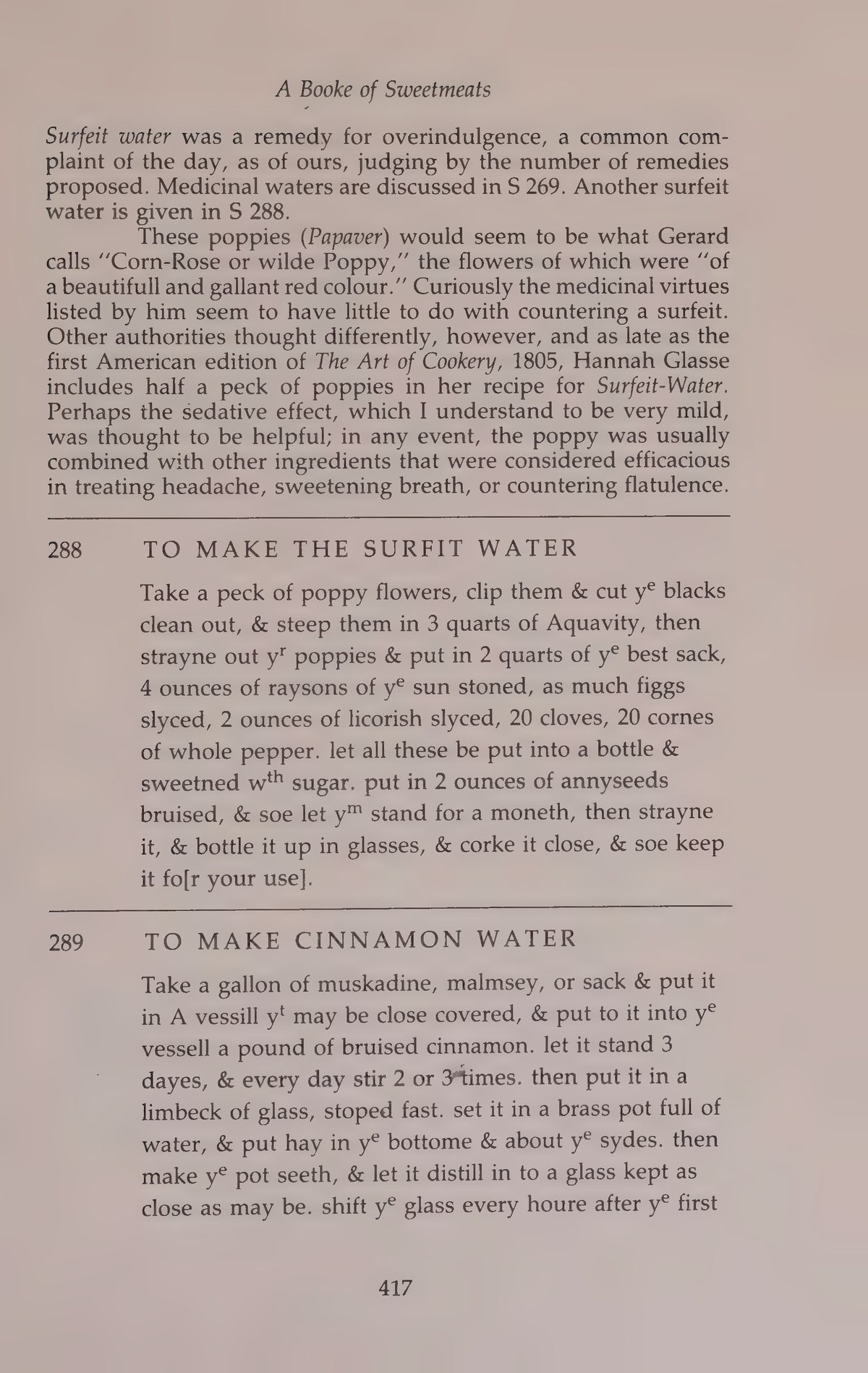 Printed page 417 containing The Surfit Water and Cinnamon Water