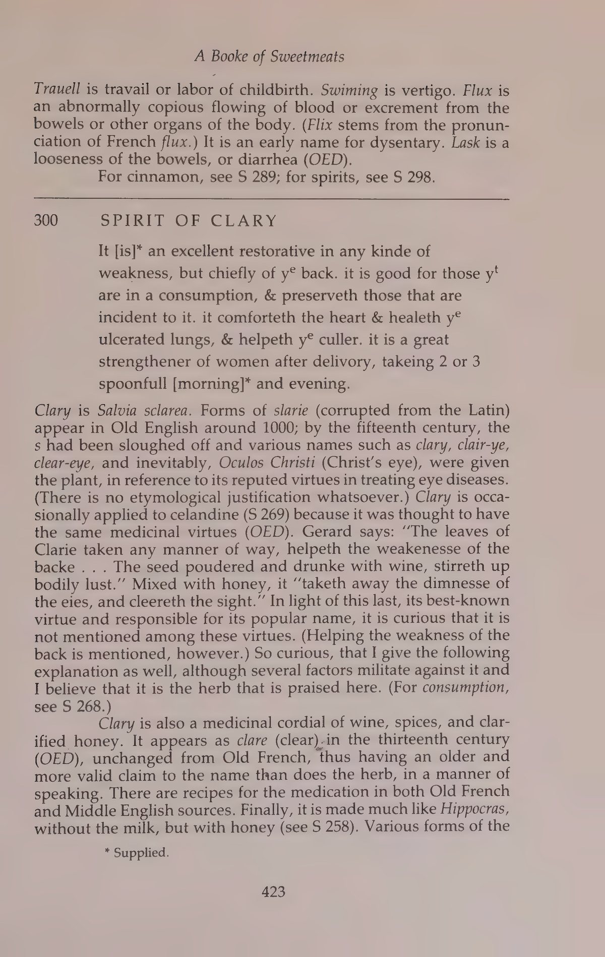 Printed page 423 containing Spirit Of Clary